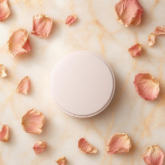 Polvo compacto Velvete cerrado sobre mármol